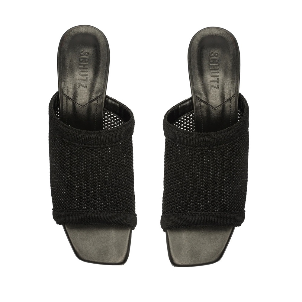 Schutz SINARA KNIT SANDAL Black Heels Leather Size 7.5 - Picture 2 of 9